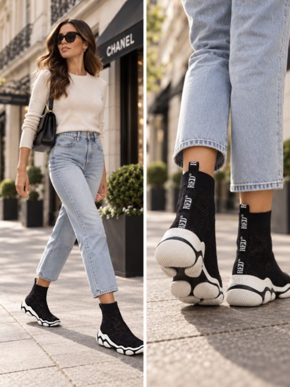 RED Valentino Glam Run Mesh Sock Sneakers Black White EU 37 US 7